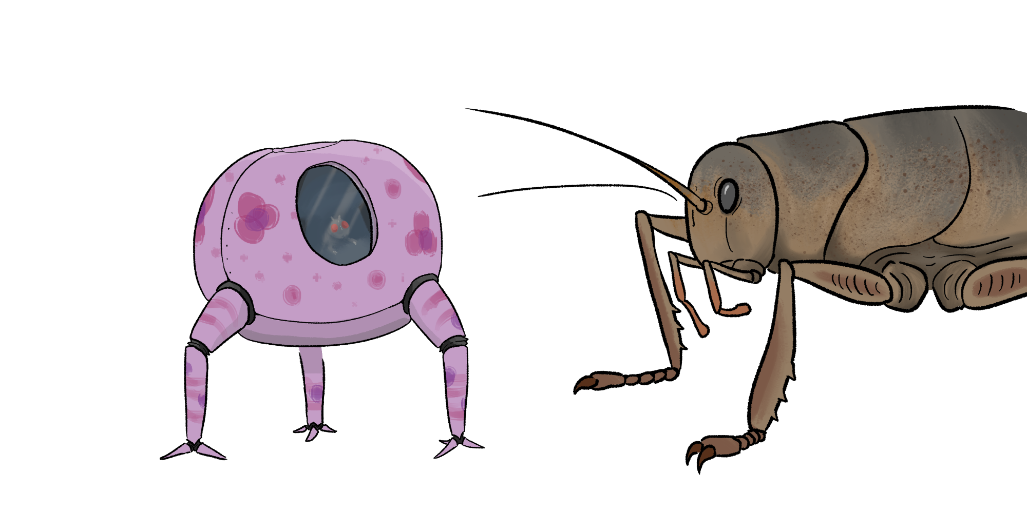 a bugkin in a mech and a weta